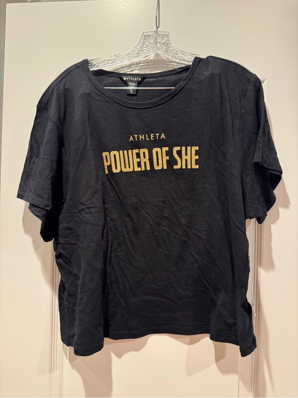Athleta Black Short Sleeve Tee with Gold 'Power of She' Print